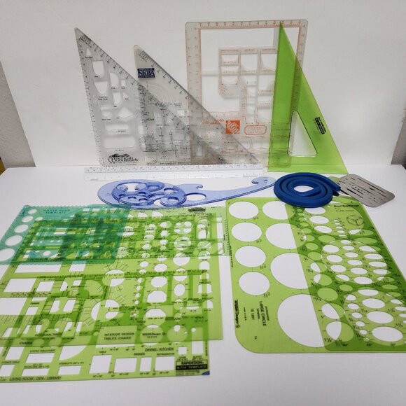 Professional Architecture Drafting & Drawing Ruler Templates Triangles & Tools - Picture 3 of 9